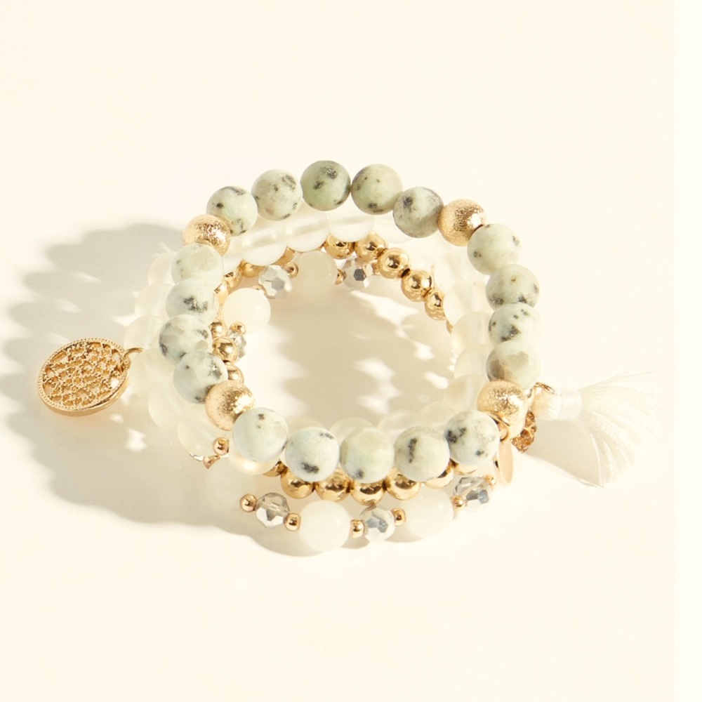 NWT Altar’d State Natural Stone Beaded Bracelet Set - Picture 1 of 3